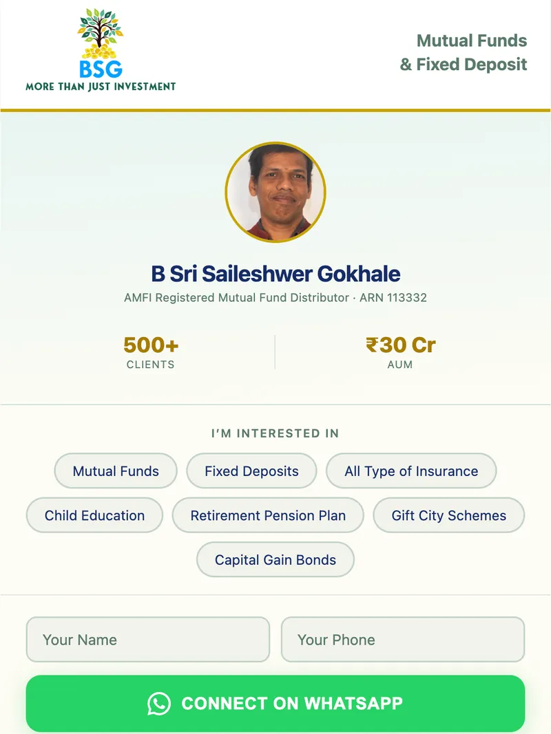 TapHello connect page designed for B Sri Saileshwer Gokhale — an AMFI registered mutual fund distributor in Bengaluru